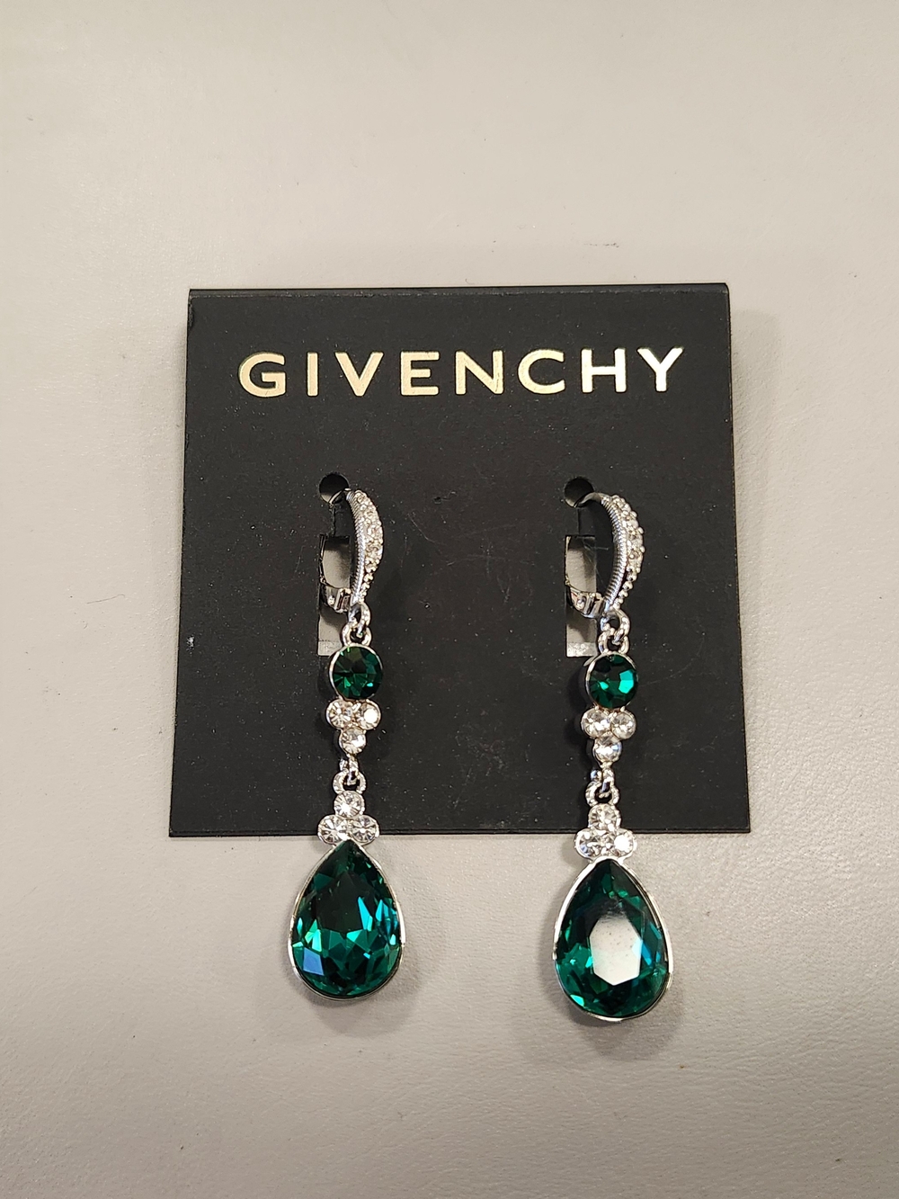 NWT Givenchy Silver-Tone Green Drop Earrings